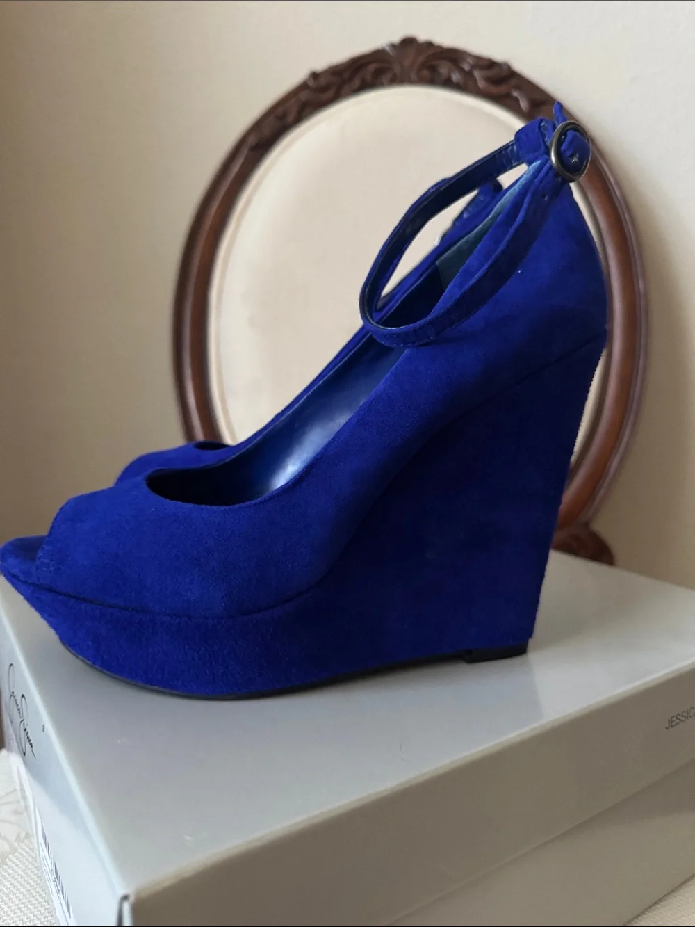 Jessica Simpson Blue Violet Suede Ankle-Strap Platform Heels